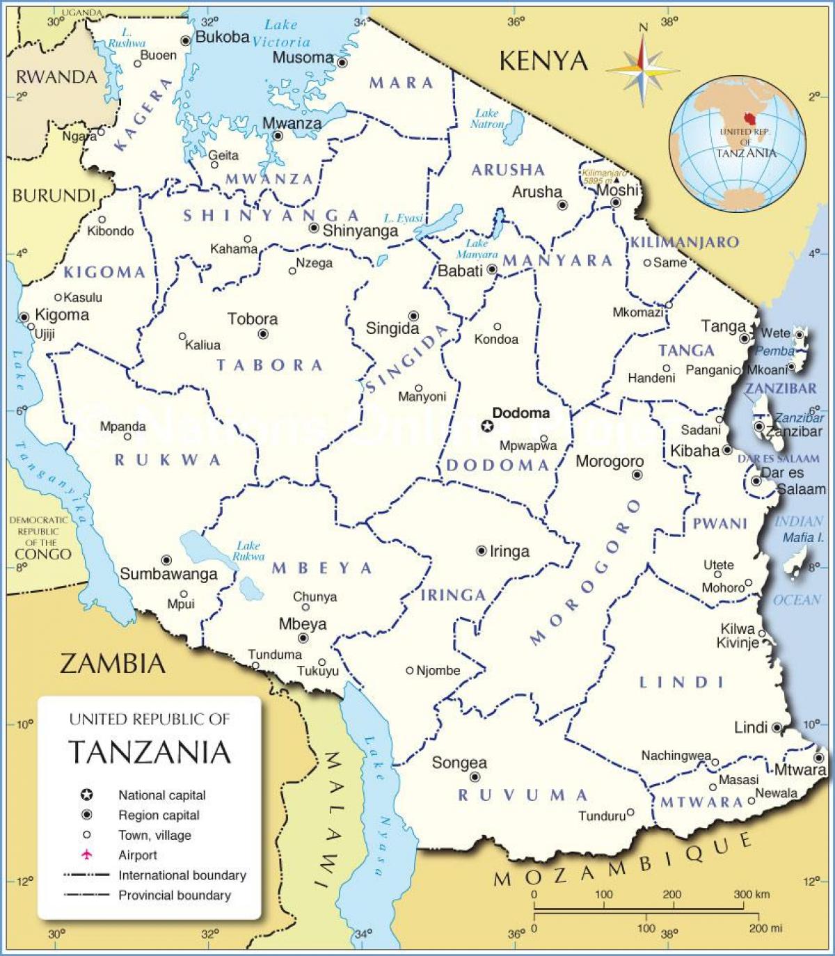 tansania hallinto-kartta
