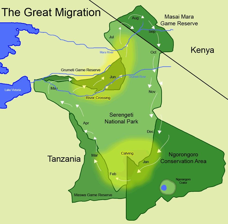 Kartta tansanian migration 