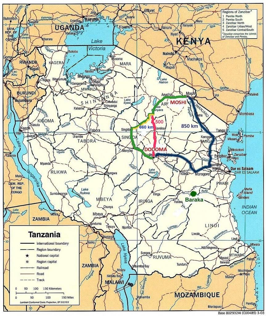 tansania tieverkon kartta
