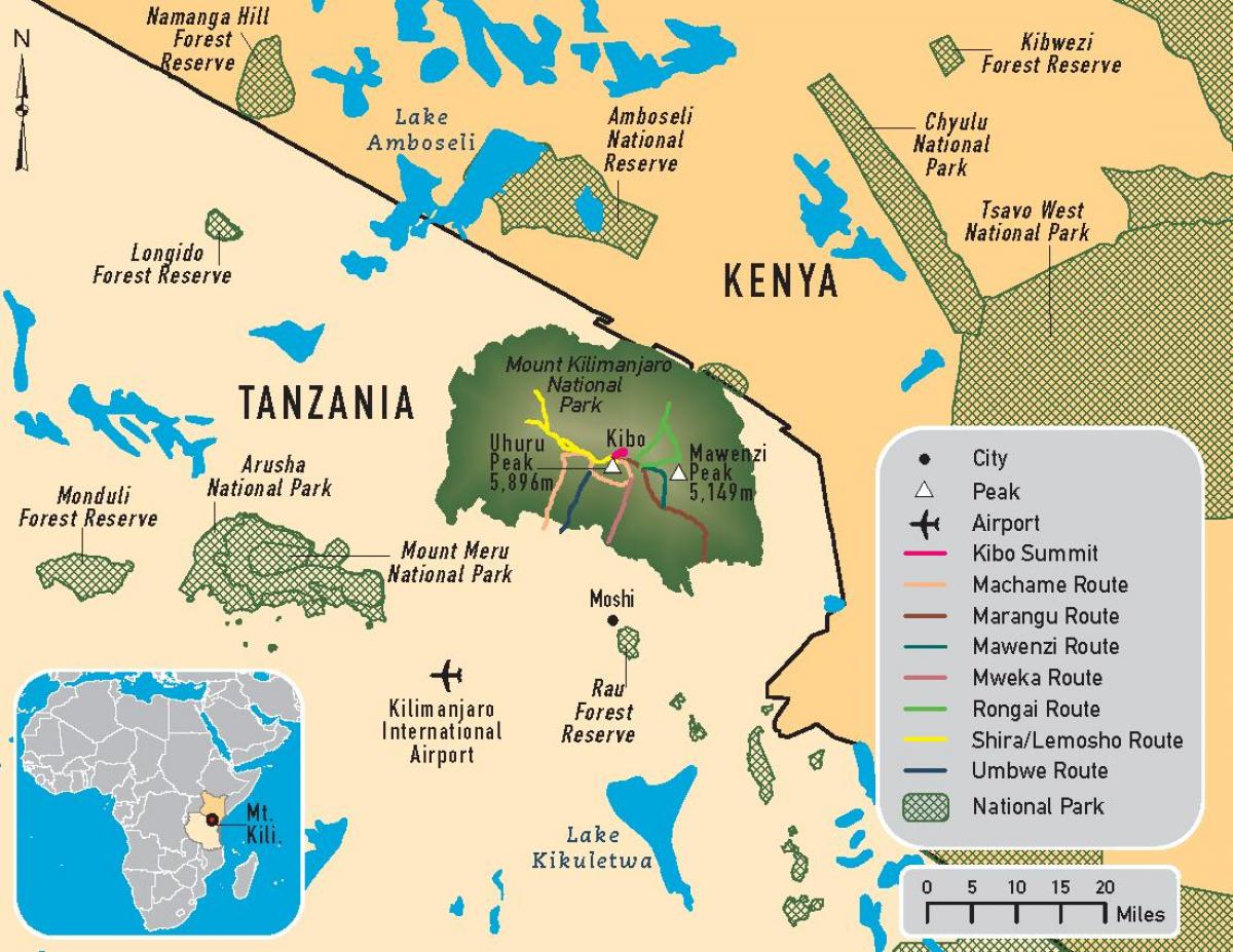Kartta-tansaniassa kilimanjaro