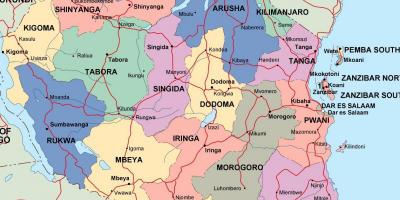 Kartta tansanian poliittinen